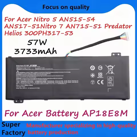 Original AP18E7M AP18E8M 15.4V 57.48Wh Laptop Battery Replacement for Acer Nitro 5 AN515-54 Aspire 7