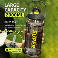 🧴COD🧴water bottle With straw 2L Leakproof Sports water bottle 2000ml Water Bottle tritan Reusable Ea