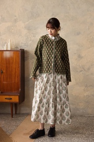 圓領長袖雙面穿外套_橄欖綠小花