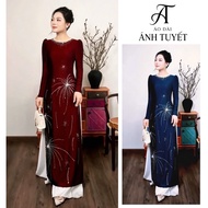 Mother's ao dai, satin silk ao dai with round neck and 4 puff sleeves, size S - 4XL