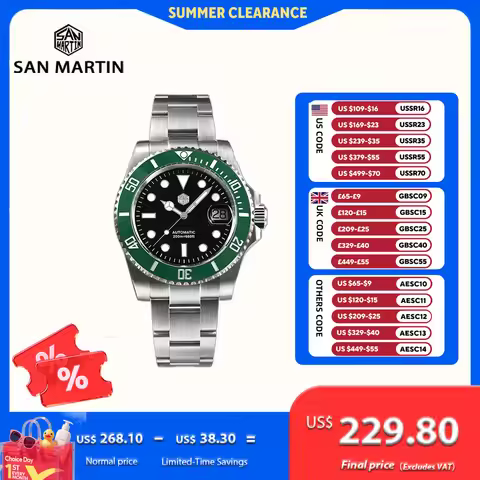San Martin 40mm Water Ghost PT5000 Automatic Men Diving Watch Business Mechanical Sapphire Waterproo