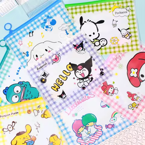 Anime Hello Kitty Phochacco keroppi Cartoon Matte Zipper Bag Cute Student File Bag Stationery Pencil