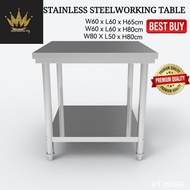 2 Tier Stainless Steel Kitchen Working Table Storage Rack Heavy Duty Cooking Table