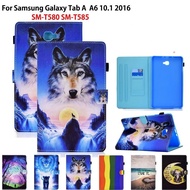 Cartoon Lion Wolf Painted Cover Case for Samsung Galaxy Tab A A6 10.1 2016 SM-T580 SM-T585 PU Leather Stand Funda TPU Back Shell