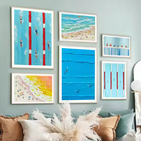 1pc Frameless Abstract Werner Bronkhorst Painting Art Posters Prints Blue Texture Pool Swimming Mini