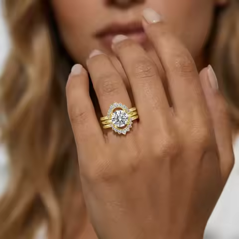 3pcs Set Stackable Rings for Women 14K Gold Filled 2 Carat Moissanite Engagement Ring Bride Wedding 