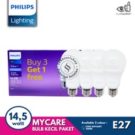 PHILIPS LED BULB 14.5W PACKAGE 3 FREE 1 MYCARE 14.5 WATT BULB A60 SMALL PACK E27 FITTING
