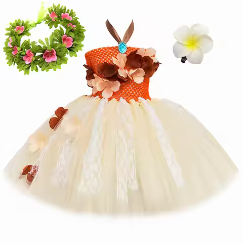 Princess Dress Costume for Girls Polynesian Tutu Dress Up Kids Hawaiian Tribal Beach Themed Hallowee