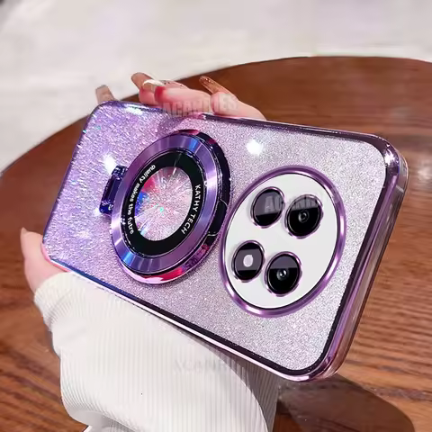 Realme13pro Luxury Glitter Plating Holder Silicone Case On For Oppo Realme 13 Pro Plus 13pro Shockpr