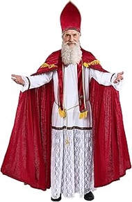 Boveco Santa Claus Costume for Men Adults 5-Piece Bishop Santa Costume Set Outfit for Christmas 3XL
