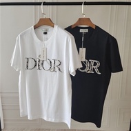 HOT_DIOR 2024 Spring And Summer New Classic Embroidered Pin Letters Pure Cotton T-shirt For Men And Women, Loose Large S