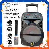 Avcrowns CH-1012 Bluetooth Trolley 10 inch Woofer Speaker 1200W P.M.P.O