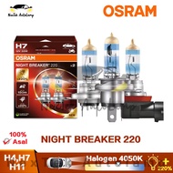 OSRAM Night Breaker 220 H4 H7 H11 12V 55W 3900K Brightening +220% Yellow Light Car Halogen Headlight