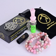 Pink Resin Hookah Mouthpiece Pastel Bead Halter Chain Silver Long Chain Portable Nozzle Unique Hooka