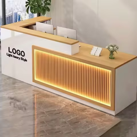 260cm reception desk, customized product, logo required, additional cabinet needed