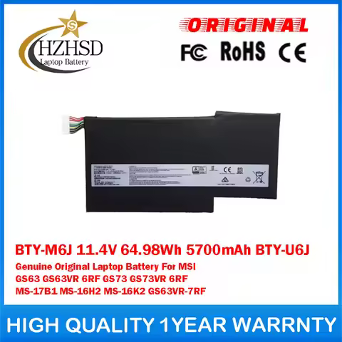 BTY-M6J 11.4V 64.98Wh 5700mAh BTY-U6J Genuine Original Laptop Battery For MSI GS63 GS63VR 6RF GS73VR