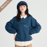 Betty's Betty's (45) Sequined Letter Embroidery Round Neck T-shirt (Blue)