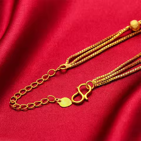 Women's Three-Line Good Luck Bead Anklet (24K AU999) - 3D Luck Beads, Matte Three-Line Chain, Daily 