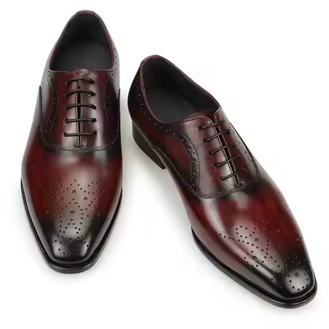 Men Dress Shoes for Business Office Italy High Grade Genuine Leather Black & Wine Red Footwear Elega
