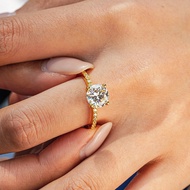 Gold Four Prong Ring Real Moissanite s925 Sterling Silver Vintage Round Cut 1ct 2ct Moissanite Diamo