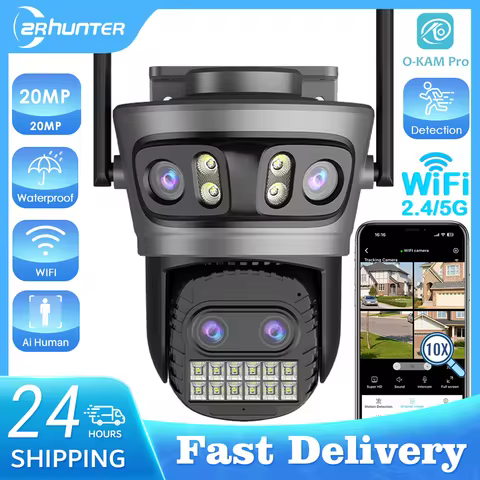 20MP Outdoors Wifi Camera 10K HD Three Lens Security 5G PTZ IP Camera 10X Digital Zoom Lens Human AI