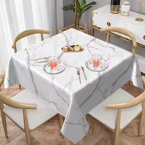 Square Table Cloth 54"x54" 60"x60" Washable Table Cover Marble Waterproof Tablecloths for Kitchen Di