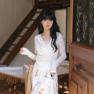 TOWN33 French Swing Collar Sweater Women Lace Stitching Slim Long Sleeve Z5M134