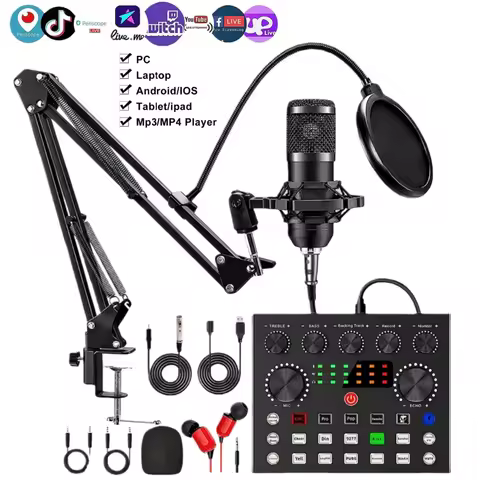 BM800 V8s Podcast Sound Card Set W/ BM800 Microphone Professional Audio Condenser Mic Studio for Kar