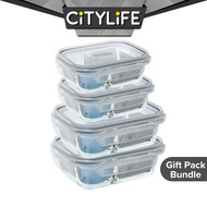 (Gift Pack Bundle) Citylife Air-tight Glass Lunch Box Oven Microwave Glass Food Container Bento Box H-849091