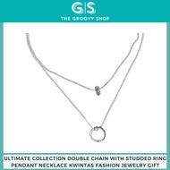 Ultimate Collection Double Chain With Studded Ring Pendant Necklace Kwintas Fashion Jewelry Gift
