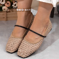 2026 Cross-Border Foreign Trade Retro Woven Roman Small Square Toe Shallow Mouth Shoes Women's New S