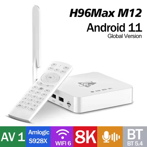 H96 Max M12 AI-SR Smart TV Box Support 8K BT5.4 AV1 WiFi6 2.4G Amlogic S928X 4GB 64GB Voice Remote S