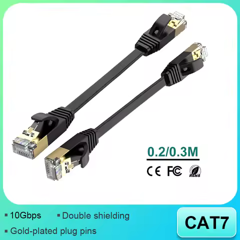 Patch Panel Ethernet Cable CAT7 Ethernet Cable Flat Lan 0.2m 0.3m RJ45 Network Cable Shield Lan Cabl