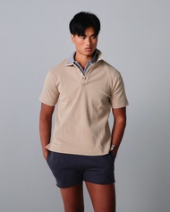 PMITH Luke Ribbed Polo Shirt in Beige