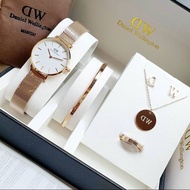 JAM TANGAN WANITA MEWAH SATU SET DANIEL WELLINGTON MELLROSE WHITE SET KALUNG SIZE 28 / 32MM ORIGINAL