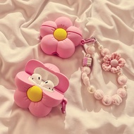 Ins 3D Cute Cherry Blossom Flower Earpods Case with Luxury Pink Flower Pearl Chain for Airpods 1 2 3