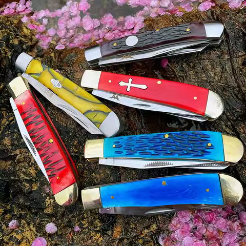 Watchman Knife Trapper Slip Joint Knife Folding Pocket Knife with Authentic bone handle scales