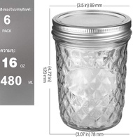 480ml 6ใบ/ชุด Mason jar โหลแก้ว ขวดแยม ขวดน้ำผึ้ง โหลใส ใส่อาหารแช่เย็น การเก็บรักษา โหลถนอมอาหาร โถแก้วสุญญากาศ glass bottle