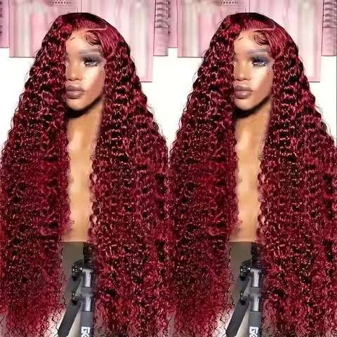 Deep Wave 99j Burgundy 13x4 Lace Front Wigs Human Hair 99J Colored Curly Lace Front Wig Human Hair F