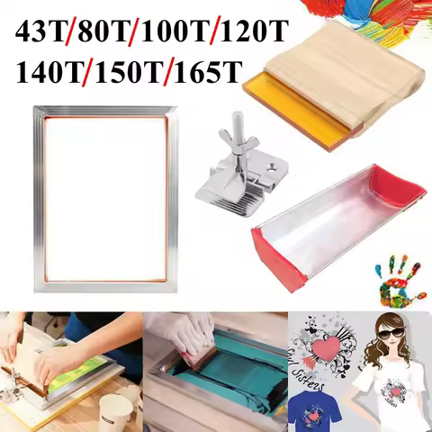 Silk Screen Printing Kit 43/120T Silkscreen Mesh Aluminum Frame + Hinge Clamp + Emulsion Scoop Coate