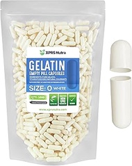 Capsules Express- Size 0 White Empty Gelatin Capsules 1000 Count - Kosher and Halal - Pure Gelatin P