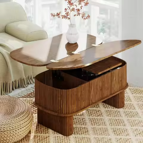 Lift Top Coffee Table with Large Storage,Lifting Converts to Dining Table,Oval Pop Up Coffee Table F