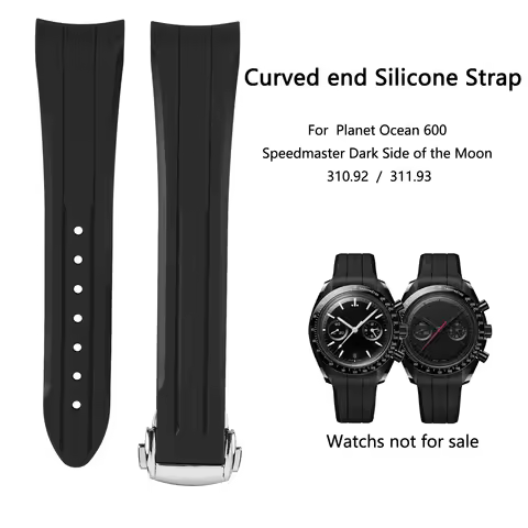 21mm Curved end Silicone Watch Strap For OMEGA Planet Ocean 600 Speedmaster Dark Side of the Moon 31