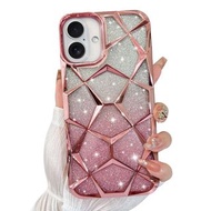 iPhone 16 Plus Case 電鍍雲石閃粉手機殼 電話保護殼 金色 TT2310_D 粉色 TT2310_E 紫色 TT2310_F
