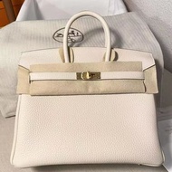 全新愛馬仕 Hermes Birkin 25 craie 奶昔白金扣 togo