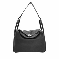 Hermes Lindy 30 TC牛皮銀釦手提/斜背兩用包(89黑)