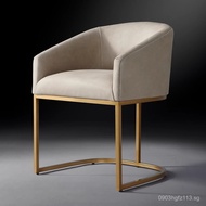 Italian French Oil Wax Cowhide Metal Leg Dining Chair Light Luxury Country Retro Bar Chair Modern Si