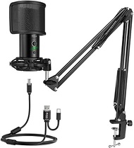 FIFINE USB Gaming Streaming Microphone Kit for PC Computer, Condenser Mic Set with Arm Stand Mute Button &amp; Gain, Mic Studio Bundle for Podcast Recording Twitch Discord YouTube Zoom, USB C &amp; A -T683