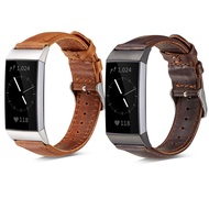 Fitbit Charge 4 Strap Retro Genuine Leather Watch Band for Fitbit Charge 3 Fitness Tracker for Charge 3 SE Accessories,Brown(AONEE)