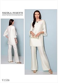 Vogue Patterns V1538A50 Misses' Ruffle Sleeve Tunic And Bootcut Jumpsuit, 6-8-10-12-14, Orange
